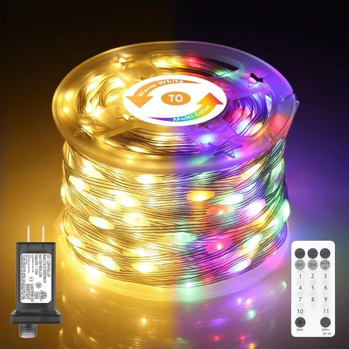 Vista 12 de Luces de Navidad parpadeantes, 600 luces LED de 206 pies para exteriores, impermeables IP65, 8 modos, funciones de temporización y memoria