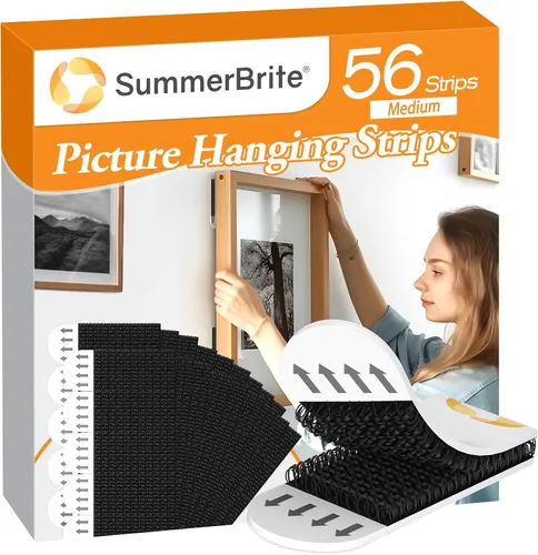 Vista 11 de SummerBrite - Tiras resistentes para póster y marco, 32 pares, XL, color blanco Extra strong wall adhesive, clean peel removal, ideal for large