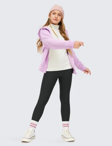 Vista 2 de CRZ YOGA Leggings deportivos térmicos con forro polar para niñas, resistentes al agua, cintura alta, cálidos, para invierno, pantalones de descanso