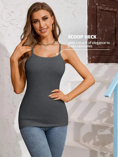 Vista 2 de Camisa Attraco de algodón, con tirantes estilo espagueti, con brasier incorporado, 2 paquetes, para mujer