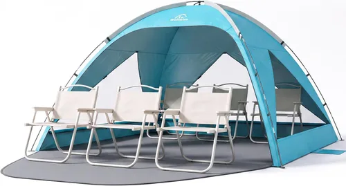 Vista 14 de Wolfwise Tienda de playa Refugio de sol portátil, Cabaña estándar de la Shade Beach Essentials, protección UV UPF 50+ y fácil instalación, ventanas