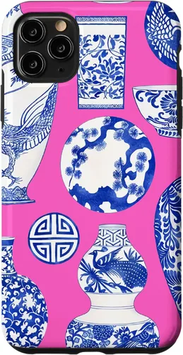 Vista 13 de iPhone 16 Blue Willow Chinoiserie Jengibre Tarro Fresco Preppy Rosa Azul Caso