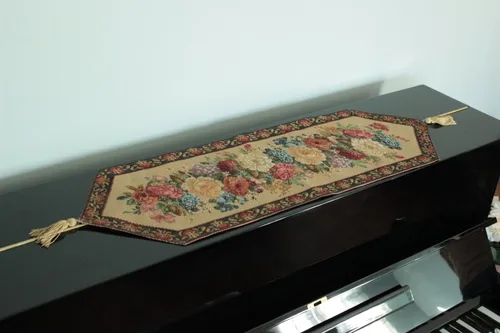 Vista 6 de Tache - Juego de 3 manteles individuales y manteles individuales con diseño floral y borlas doradas para comedor, cocina, ocasiones especiales