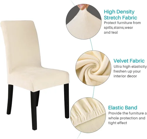 Vista 4 de MIFXIN Fundas para sillas de comedor, paquete de 6 fundas elásticas de terciopelo para sillas de cocina, elásticas, de elastano, lavables, fundas