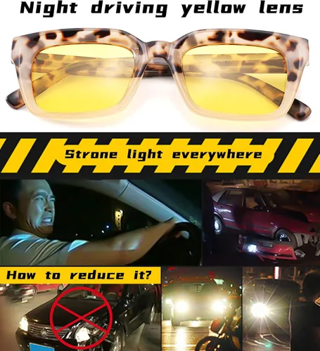 Vista 4 de NULOOQ Lentes de conducción de visión nocturna para mujeres y hombres, marco grueso cuadrado antirreflejos, lentes polarizados amarillos HD UV400