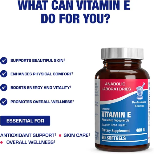 Vista 5 de Cápsulas blandas de vitamina E de 400 UI – Fórmula clínica Complejo de suplemento de vitamina E natural con tocoferol d-alfa y tocoferoles mixtos
