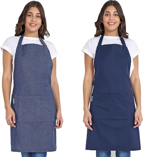 Vista 15 de Delantal de chef, delantal de cocina de algodón reciclado con un cuello ajustable con lazos largos, para cocinar, hornear