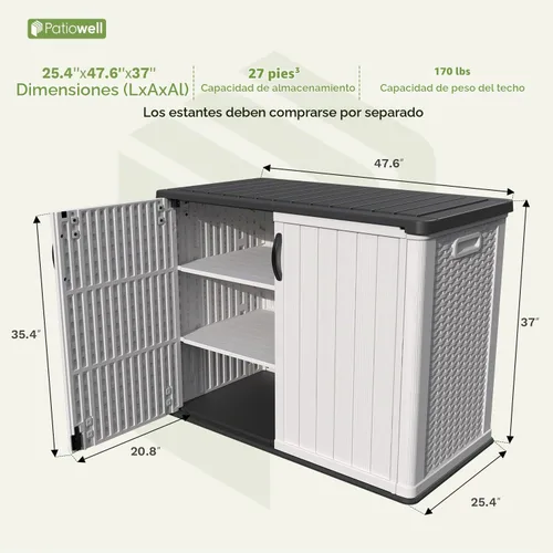 Vista 4 de Patiowell Armario de almacenamiento de plástico para exteriores de 26 pies cúbicos, cobertizo de almacenamiento horizontal impermeable