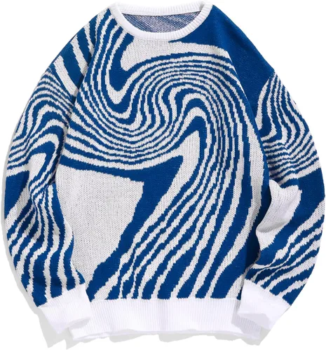 Vista 6 de ZAFUL Y2K - Suéter casual con estampado de llama estética para hombre, suéter de punto holgado, manga larga, cuello redondo