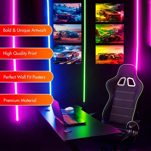 Vista 3 de bqw Póster de arte de pared de Supercar – Impresión sin marco de 17 x 11 pulgadas para habitación de niños, cueva de hombre o dormitorio adolescente