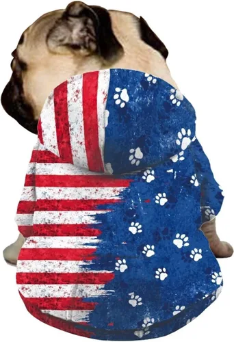 Vista 4 de Howilath Sudaderas con la bandera estadounidense para perros medianos, abrigo de invierno con diseño de pata de cachorro, ropa cálida con capucha