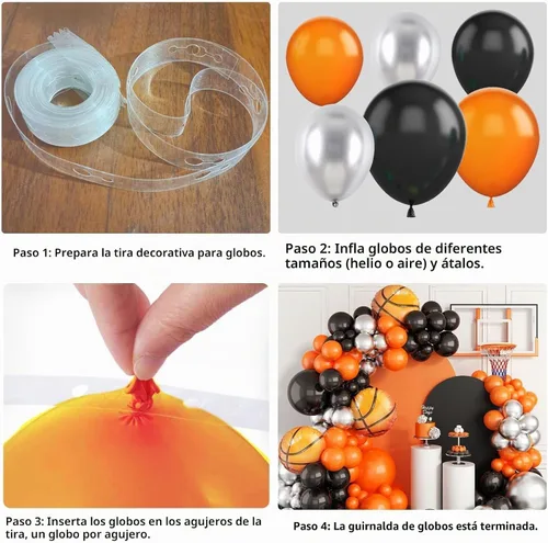 Vista 3 de Kit de guirnalda de globos de baloncesto, globos metálicos naranjas, negros y plateados con globos de papel de aluminio de baloncesto para Rojo Azul