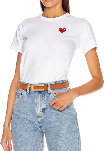 Vista 179 de Cinturón de cuero clásico con hebilla de metal para mujer con vestido de jeans
