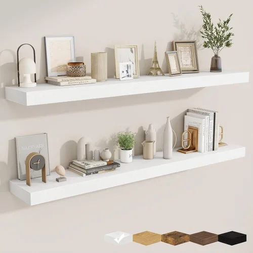 Vista 22 de fuqing Estantes flotantes para pared, estante flotante de madera montado en la pared con soportes invisibles para sala de estar, baño, dormitorio
