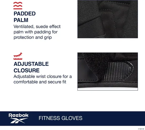 Vista 2 de Reebok Guantes clásicos sin dedos, guantes ligeros de fitness y para levantamiento de pesas para entrenamiento