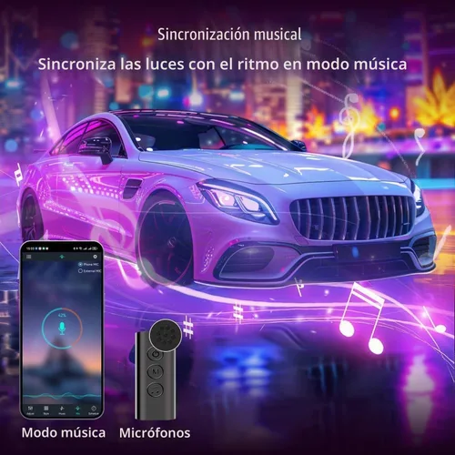 Vista 6 de Luces LED para coche, luces interiores de coche inteligentes RGB, control RGB 48SMD