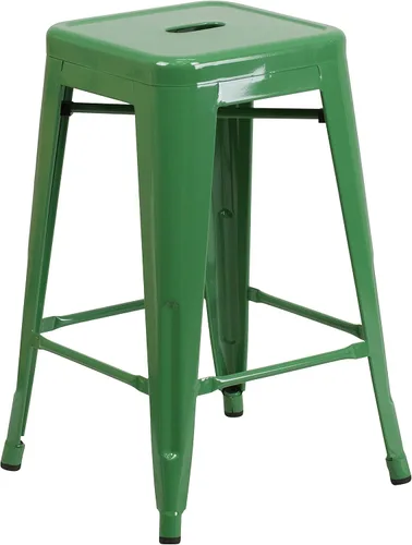 Vista 44 de Taburete de 24 pulgadas de alto para interior y exterior con asiento cuadrado., Metal, Negro