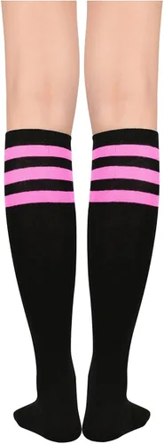 Vista 3 de Century Star - Calcetines altos hasta la rodilla para mujer con rayas finas y atléticas, calcetines altos para deportes al aire libre