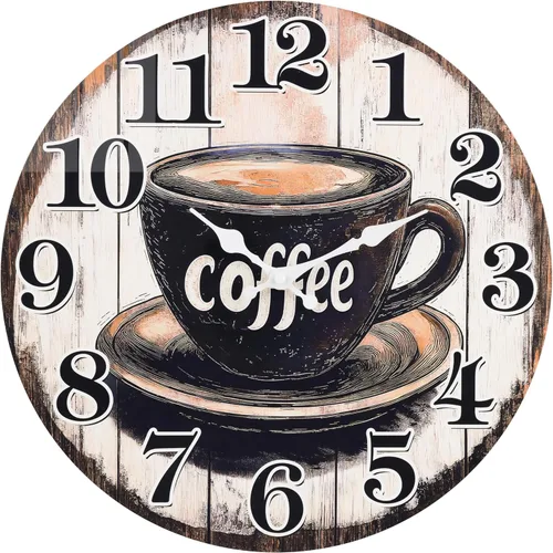 Vista 14 de Reloj de pared vintage con letrero de café para cocina, estilo rústico, funciona con pilas, para cocina/cafetería/comedor/hogar (12 pulgadas)