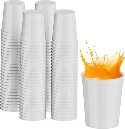 Vista 60 de PartyPrints Paquete de 100 vasos de plástico en blanco reutilizables de 10 a 12 onzas, vasos de estadio a granel, sin BPA, aptos para lavavajillas