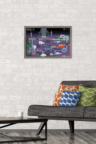 Vista 2 de Trends International Póster de pared de Among Us Polus Map, 22.4 pulgadas de largo x 14.7 pulgadas, versión enmarcada en madera de granero