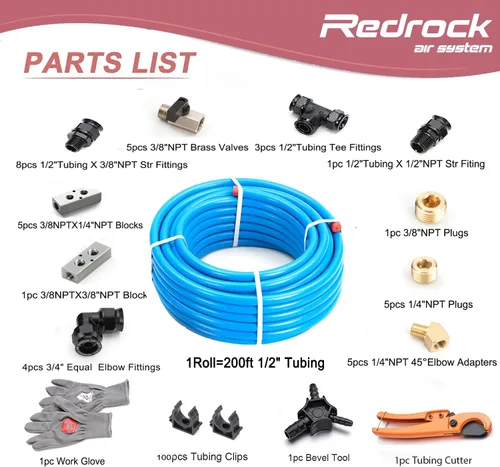 Vista 3 de Kit de línea de aire de tienda Redrock Performance 1/2" x 200 pies HDPE de aluminio, sistema de tubería comprimida con bloques de salida