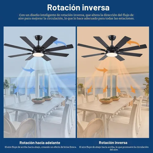 Vista 4 de Kviflon - Ventiladores de techo de 52 pulgadas con luces y control remoto/APP, ventilador de techo moderno para dormitorio, sala de estar, patio