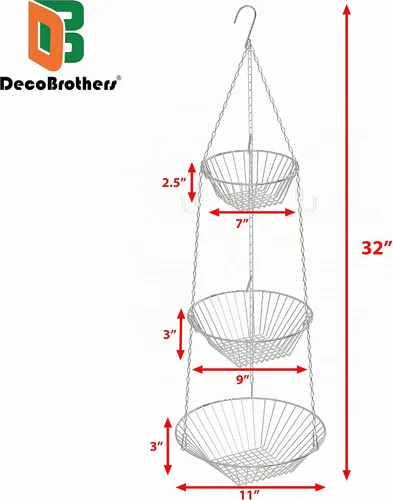 Vista 5 de HomeEssentials - Canasta colgante de alambre, 3 niveles
