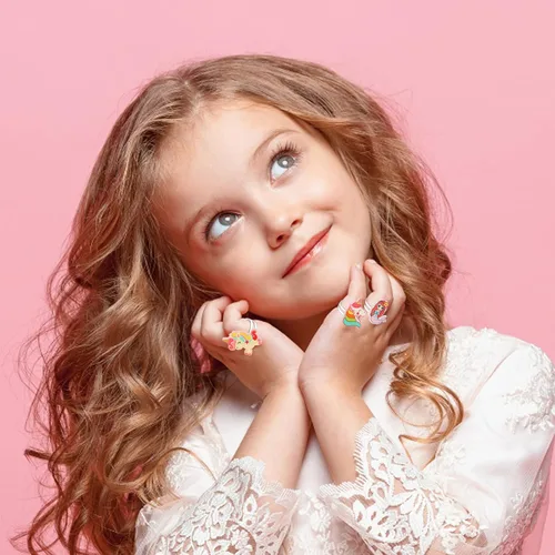 Vista 5 de Hifot 16 anillos de joyería para niñas pequeñas, anillos ajustables, lindos anillos de sirena de zorro para niños, anillos de simulación
