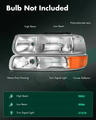 Vista 2 de SCITOO Faros delanteros para Chevy Silverado 1500/2500 1999-2002, para Chevy Suburban 1500/2500 2000-2006, carcasa cromada, reflector ámbar, lente