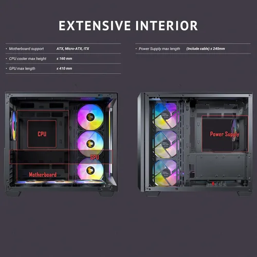 Vista 15 de Antec C5 ARGB, 7 x 120mm ARGB PWM ventiladores incluidos, hasta 10 ventiladores simultáneamente, puerto Type-C 3.2 Gen 2, paneles frontales