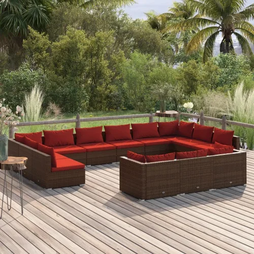 Vista 89 de Sofá de 3 plazas con cojines de ratán de poliéster marrón, juego de muebles de patio al aire libre con 3 sofás centrales para patio trasero, jardín