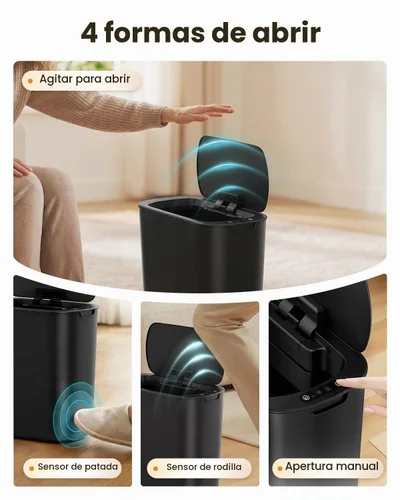 Vista 2 de Cesun Bote de basura automático de 5 galones con tapa, negro, sin contacto