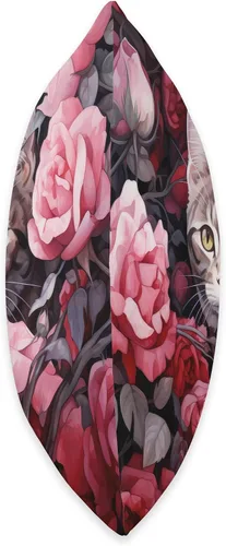 Vista 2 de Havanna Brown Cat Hiding Between Roses and Flowers Almohada de tiro 16x16, multicolor