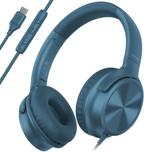 Vista 16 de Cowyawn Auriculares USB C con cable, auriculares USB C con cable con micrófono, control de volumen, sonido estéreo HD, auriculares USB tipo C Negro