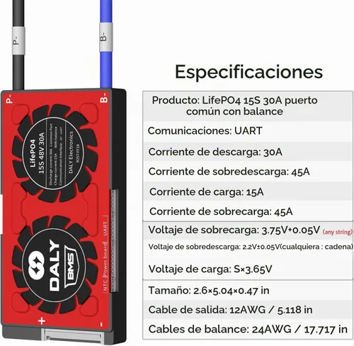 Vista 5 de DALY BMS Smart BMS 48V LiFePO4 30A 15S Batería de litio PCB placa de protección con cables de equilibrio para 18650 LiFePO4 3.2V batería de celdas