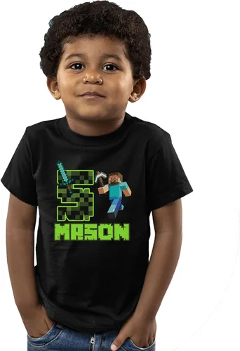 Vista 3 de StickyGumDrop Camisetas personalizadas para aventuras de mineros con cumpleaños temático de Steve Negro