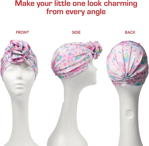 Vista 5 de Red by Kiss Turbante con nudo superior preatado para niños, turbante africano de elastano suave, ropa elástica para la cabeza, envoltura