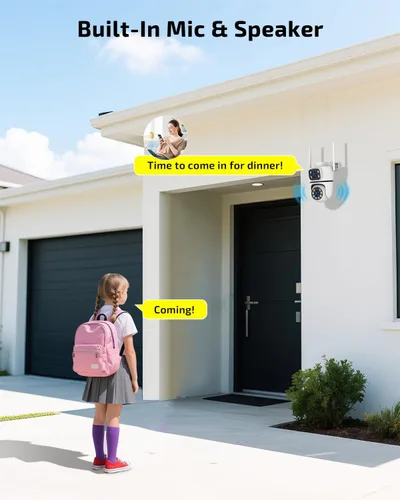 Vista 6 de OHWOAI Cámara de seguridad al aire libre inalámbrica de doble vista, cámaras de vigilancia 2.4G/5G WiFi PTZ con visión nocturna a