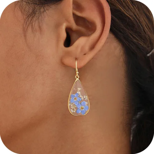 Vista 29 de Forget-Me-Not and Queen Anne's Lace Pressed Wildflower Earrings Pressed Flower Earrings Handmade Drop and Dangle Earrings Gift for Woman