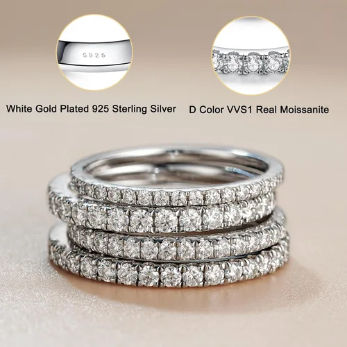 Vista 2 de YODEWA Moissanite Wedding Band for Women Half Eternity Sterling Silver Ring