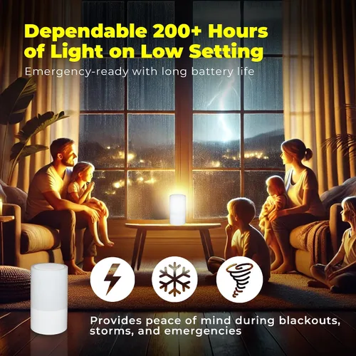 Vista 2 de LFI Lights Lámpara de mesa de emergencia para cortes de energía, luz recargable de más de 200 horas con cargador USB, cable 3 en 1, 3 modos, sensor