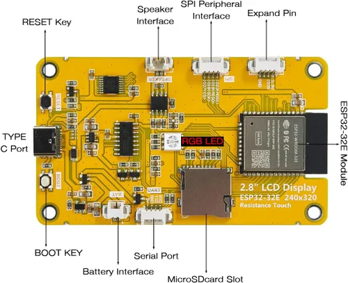 Vista 4 de Hosyond 2.8 ''ESP32 pantalla táctil resistiva con WiFi+BT, controlador ILI9341 240x320 TFT LCD módulo de pantalla para Arduino