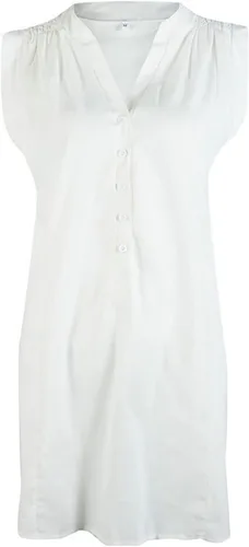 Vista 4 de Vestidos elegantes para mujer, a la moda, cuello en V, sin mangas, sin botones, sexy, color puro, vestido de lino y algodón