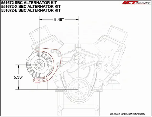 Vista 3 de SBC LWP 551672X Juego de soporte de alternador para Chevy pequeño