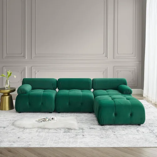 Vista 4 de DEINPPA Sofá modular modular de 93 pulgadas, sofá de terciopelo minimalista en forma de L, sofá convertible, muebles de sala de estar para sala