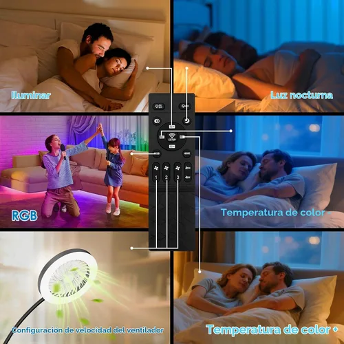 Vista 3 de Ventilador de piso con luz, lámpara de pie regulable RGB de 26W LED Ventilador de lámpara de pie de 3 velocidades con control remoto, cuello