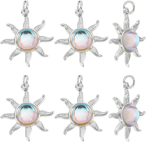 Vista 9 de Beebeecraft 1 caja de 5 dijes de sol chapados en oro de 18 quilates con cristal de ojo de gato celestial para hacer joyas, pulseras, collares