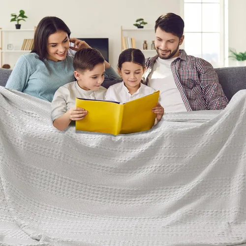 Vista 50 de PHF Manta ligera de punto gofre 100% algodón para cama, King, color blanco 02 Blanco