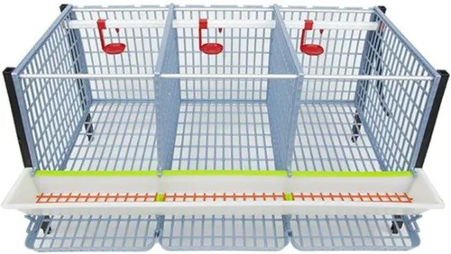 Vista 2 de Jaula para pollos – 2 capas de 15 pulgadas con rodillos de huevo, bebedor automático, alimentador inteligente, bandeja de estiércol, apilable
